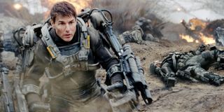 Edge of Tomorrow Tom Cruise fights his way through explosions with a mech suit