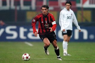 Paolo Maldini in action for AC Milan against Shakhtar Donetsk in the Champions League in November 2004.