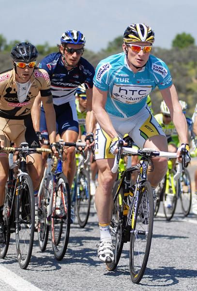 Race leader Andr&eacute; Greipel (Team HTC - Columbia) in action during stage two.