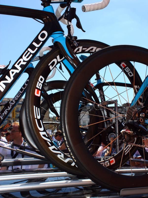 Sky may run a few different makes of wheels but they're all wrapped with Veloflex tires.