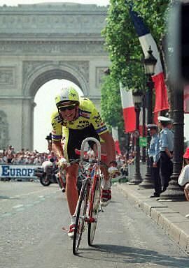Three time Tour de France winner Greg LeMond in action at the 1989 Tour.