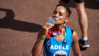 Adele Roberts at the finish line during the 2018 London Marathon