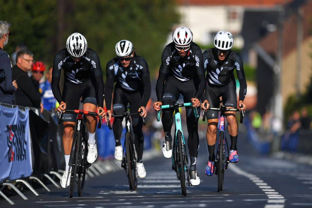 LEUVEN BELGIUM SEPTEMBER 23 LR Connor Brown of New Zealand and Jack Bauer of New Zealand during the 94th UCI Road World Championships 2021 Training flanders2021 on September 23 2021 in Leuven Belgium Photo by Luc ClaessenGetty Images