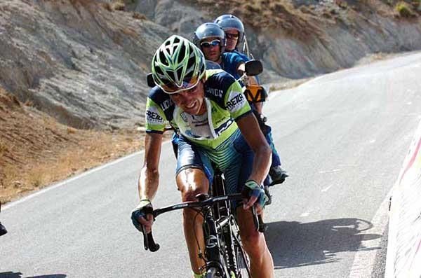 The Spaniard was the first rider up the hill.
