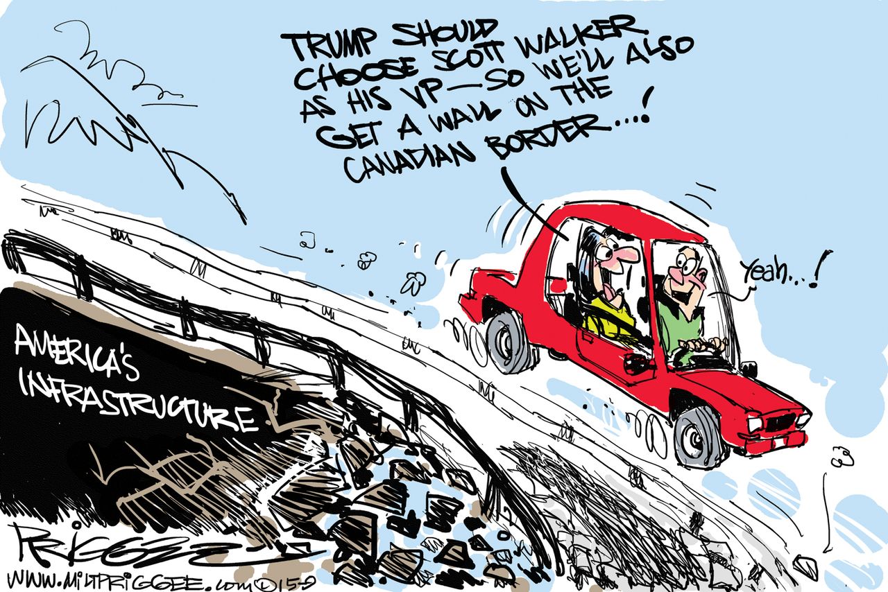 Political cartoon Trump Border Infrastructure