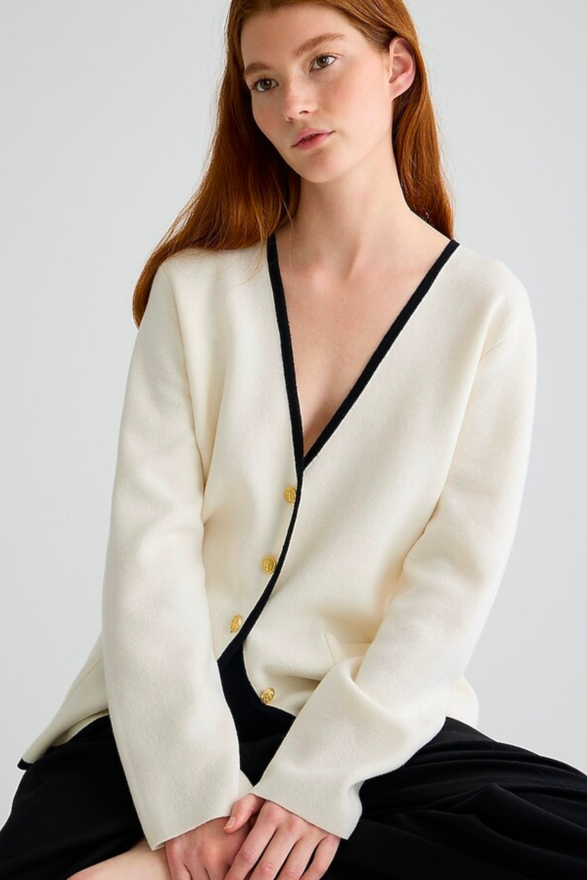 Giselle V-neck sweater blazer with contrast trim