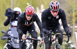 Matteo Trentin and Tadej Pogacar ride on the Tour of Flanders cobbles 
