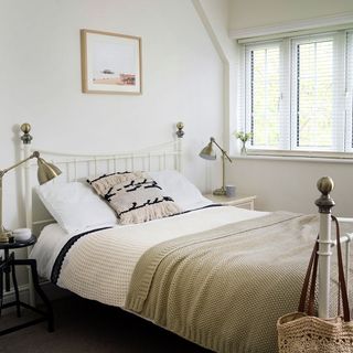 bedroom with white wall and bed