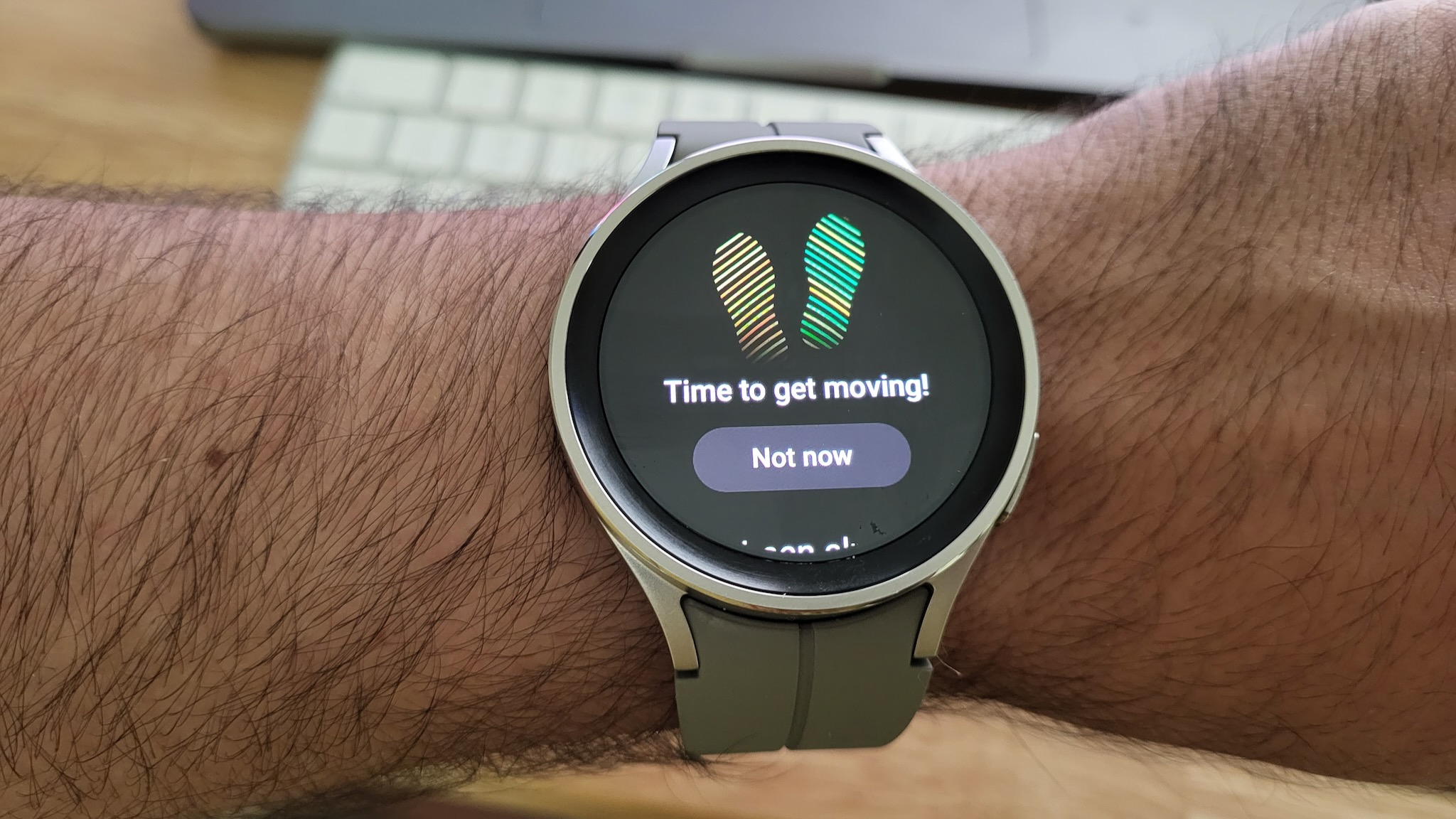 olduğuna dair bir hareketsizlik uyarısı "Harekete geçme zamanı!" Samsung Galaxy Watch 5 Pro'da