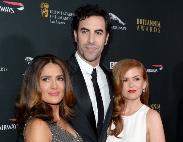 Sacha Baron Cohen and Isla Fisher with Salma Hayek.