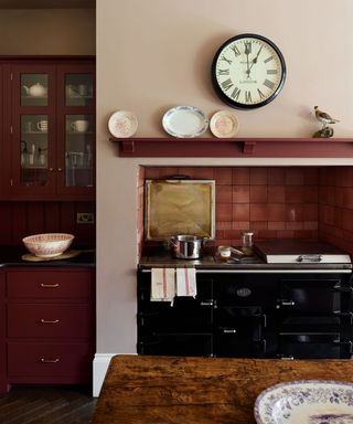 Kitchen with red cabinets