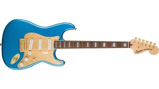 A blue Squier 40th Anniversary Stratocaster