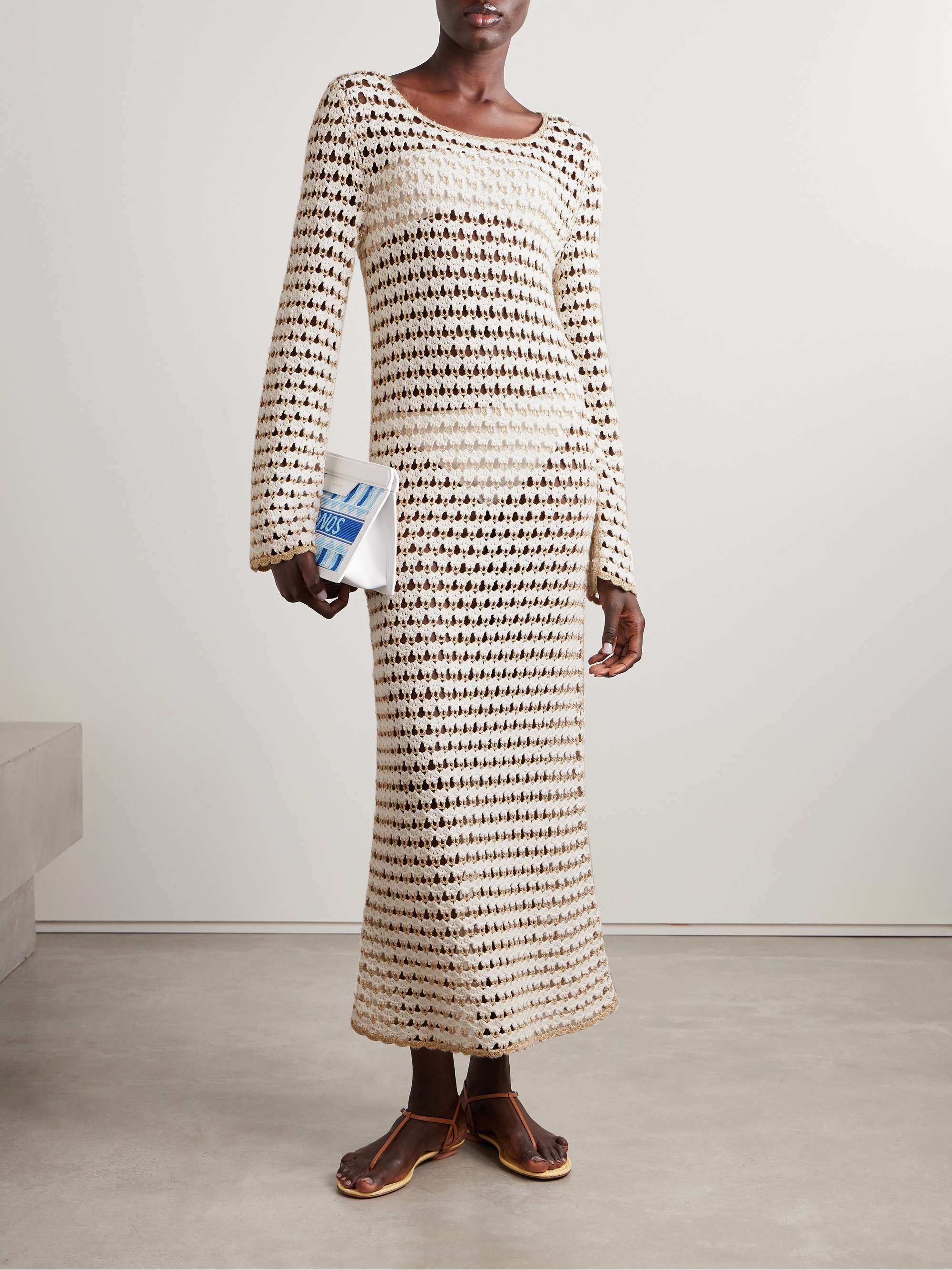 Tallow Metallic Crocheted Cotton-Blend Midi Dress