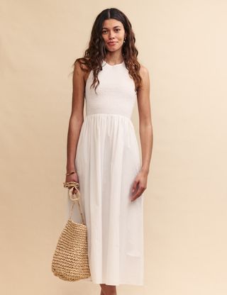 White Halterneck Shirred Tizzy Midi Dress