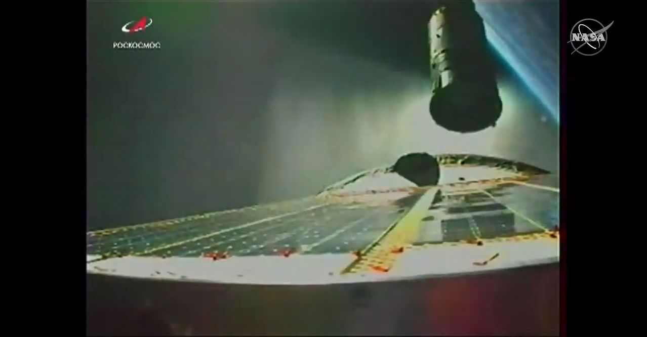 A Russian Soyuz rocket launches the uncrewed Progress 76 cargo ship toward the International Space Station from Baikonur Cosmodrome, Kazakhstan on July 23, 2020. It's carrying nearly 3 tons of supplies for the station's crew.