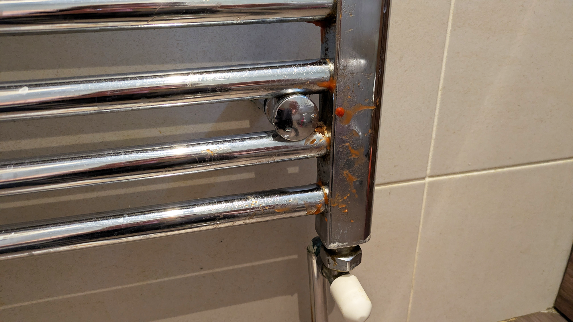 Ketchup on towel radiator