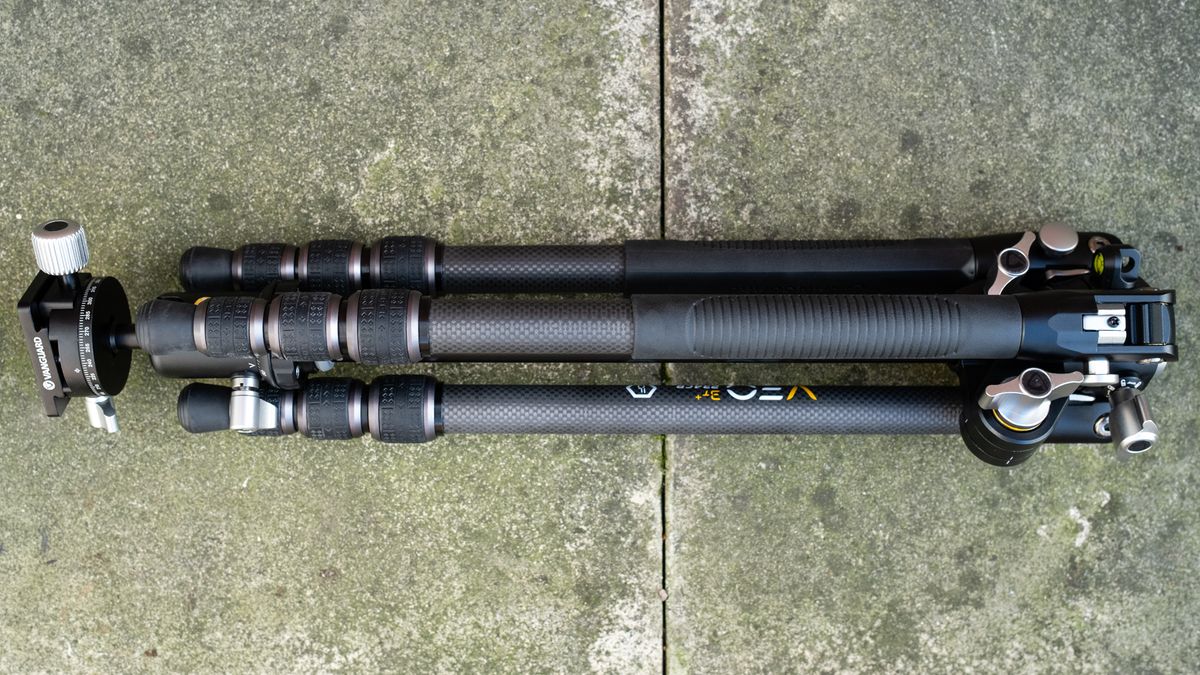 Vanguard VEO 3T+ 234CB travel tripod folded on the ground