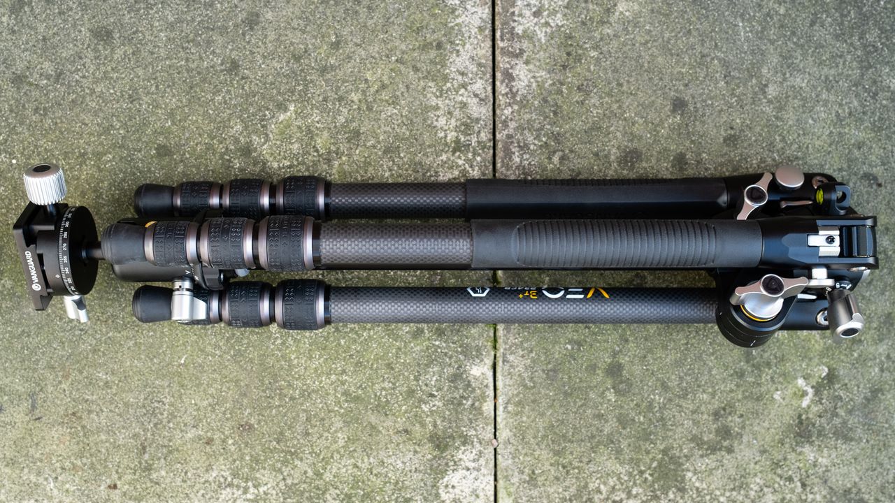 Vanguard VEO 3T+ 234CB travel tripod folded on the ground
