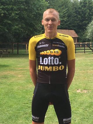 Robert Gesink models LottoNL-Jumbo's new Tour de France kit