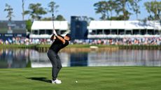 Rory McIlroy plays his tee shot on the 17th at TPC Sawgrass