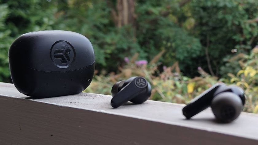 The JLab Go Pods ANC on a window sill.