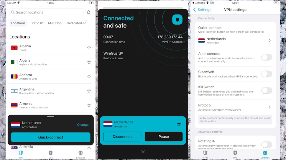 Surfshark's new iOS interface on iPhone
