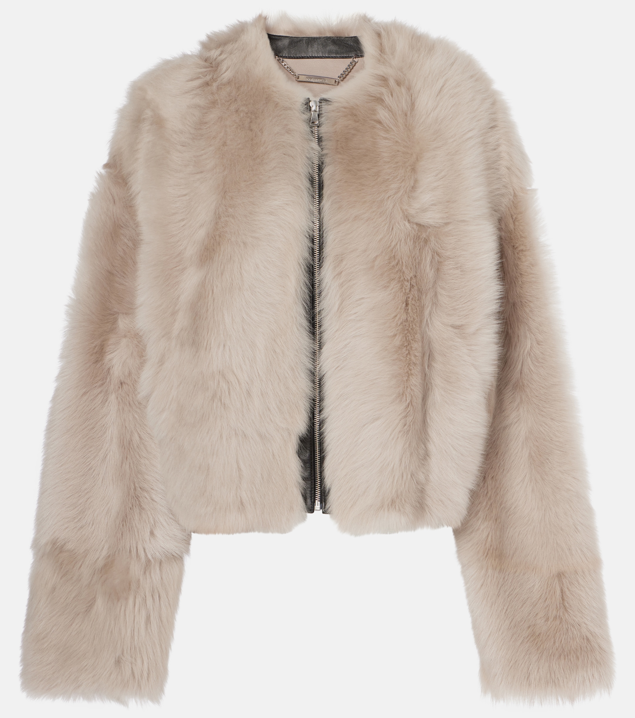 a shearling bomber jacket from nour hammour