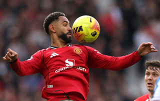 Matheus Cunha of Manchester United controls the ball during the Premier League match between Manchester United and Crystal Palace at Old Trafford on March 01, 2026 in Manchester, England. 