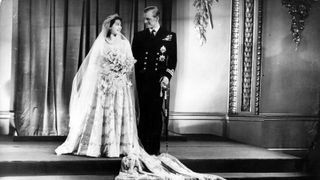 Princess Elizabeth, and The Prince Philip, Duke of Edinburgh at Buckingham Palace after their wedding.