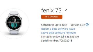 Garmin Fenix 7S signed up for beta program