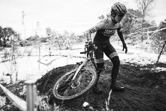 Clara Honsinger shows how difficult the conditions were on her way to the win on day two of the 2018 US Open of Cyclocross