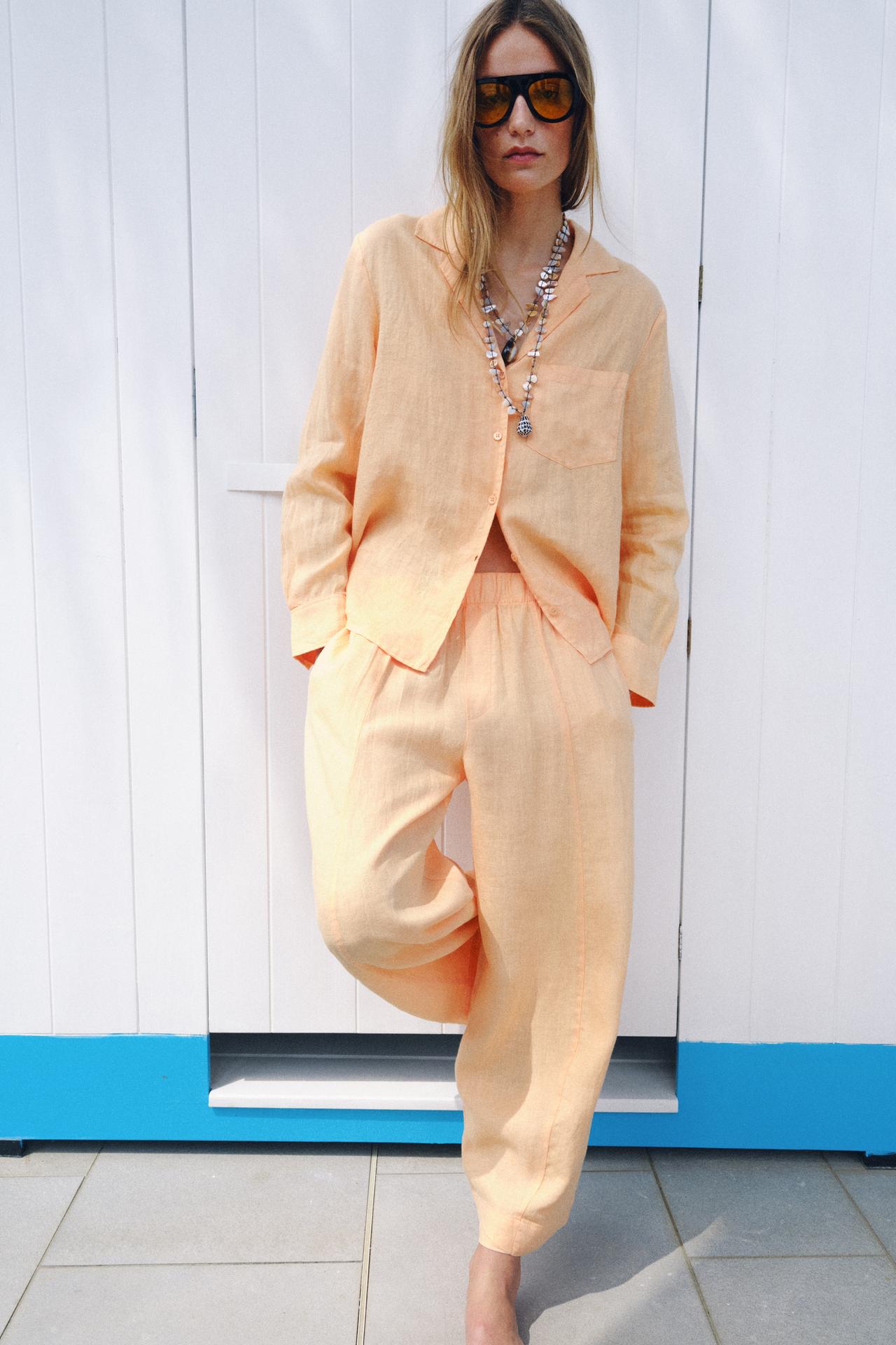 Zara, 100% LINEN BARREL TROUSERS ZW COLLECTION