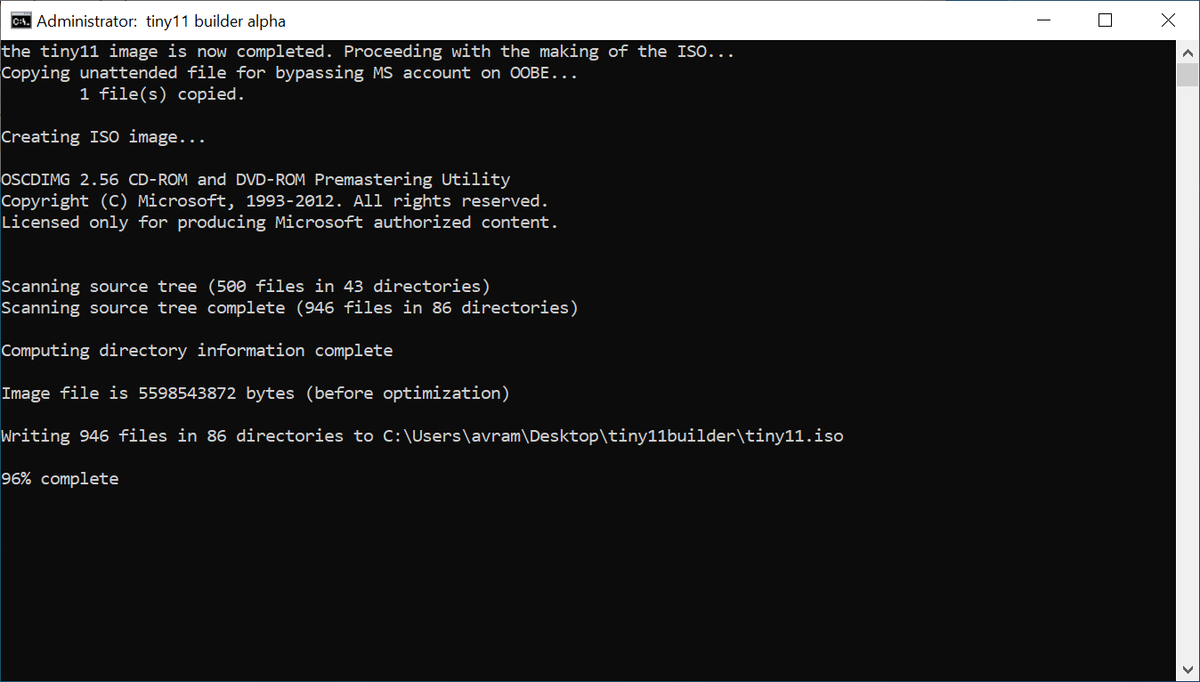 Make a windows 11 image that runs on 2gb of ram with tiny11 builder