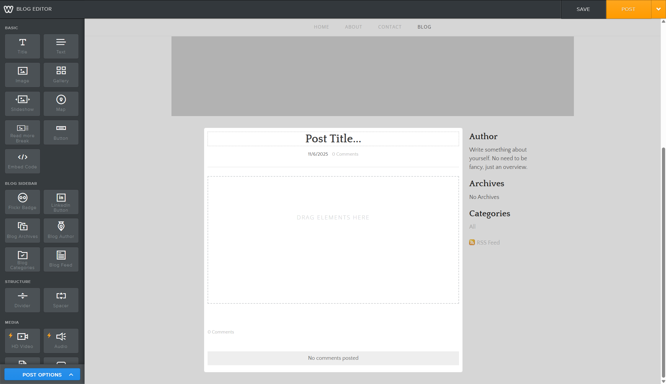 Screenshot of Weebly blogging tools page.