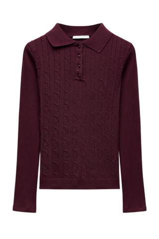 Cable-Knit Polo Top