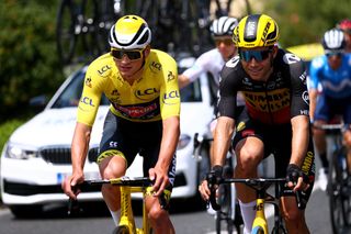 Wout van Aert with race leader Mathieu van der Poel during stage 6 of the Tour de France