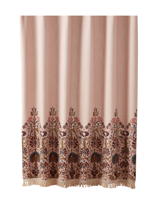 Boho Floral With Fringe Shower Curtain Pink 