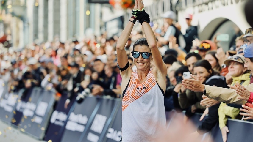 Ruth Croft at finish line of UTMB 2025