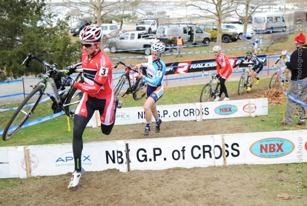 Dyan McNicholas leads through the hurdles