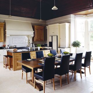 kitchen dining table with black chairs