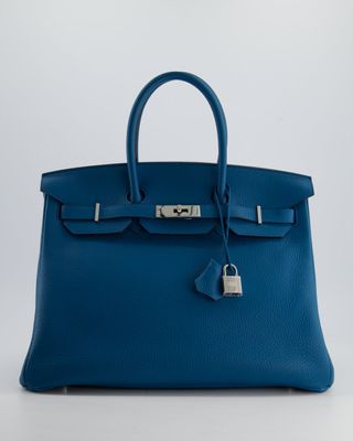 Hermès Birkin 35cm Bag in Blue Petrole Togo Leather With Palladium Hardware