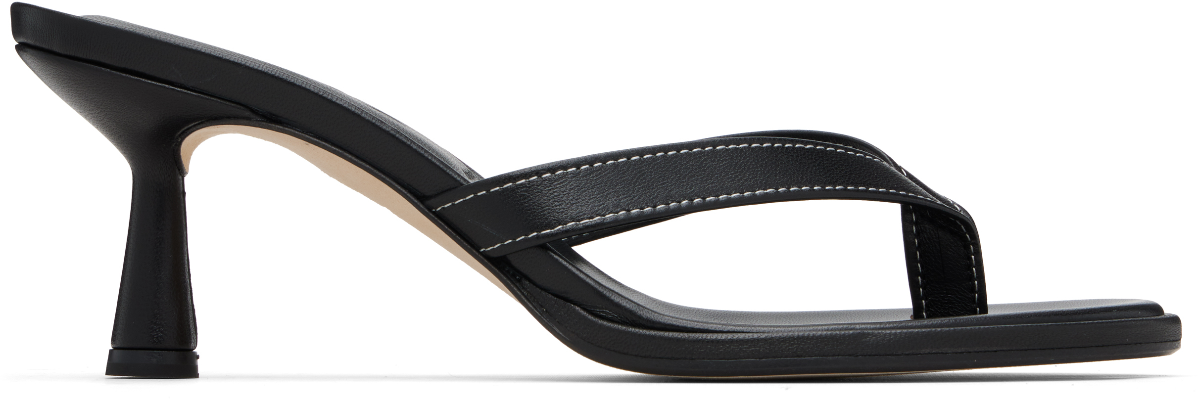 Black Daphne Leather Thong Heeled Sandals