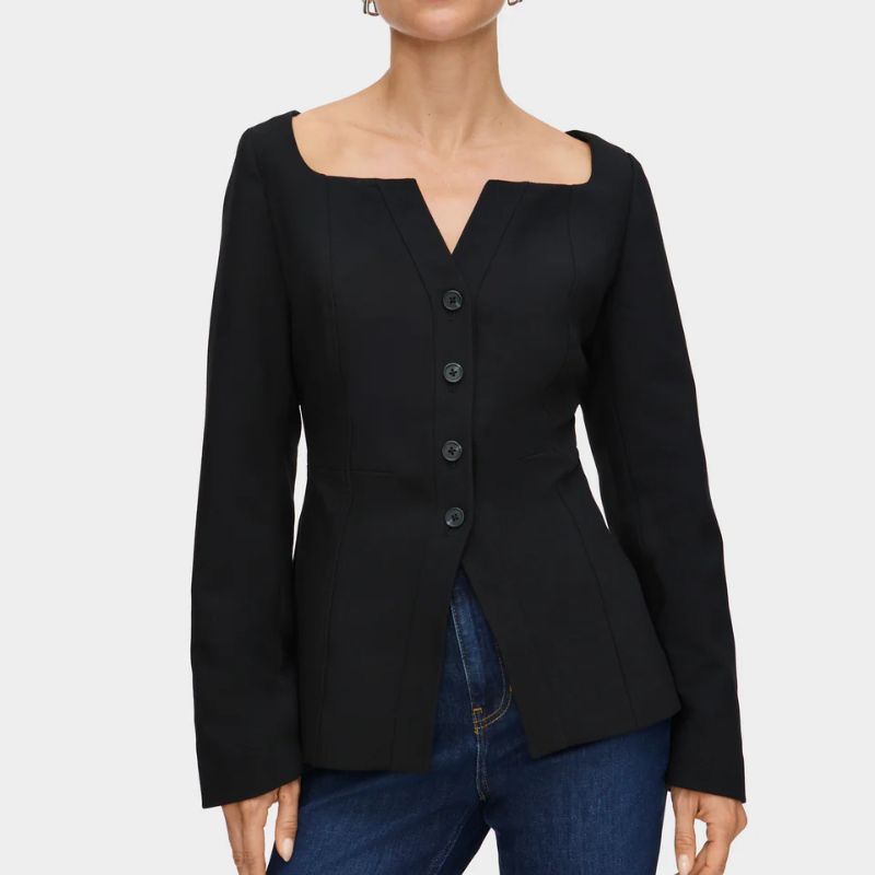 Emily Scoop V Neck Waisted Blazer on model 