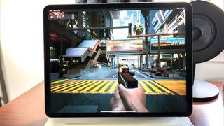 Cyberpunk 2077 played using GeForce Now on an iPad Pro 2021
