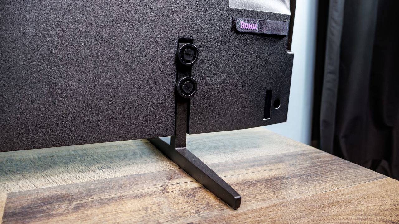 The foot mount on a Roku Pro Series OLED TV
