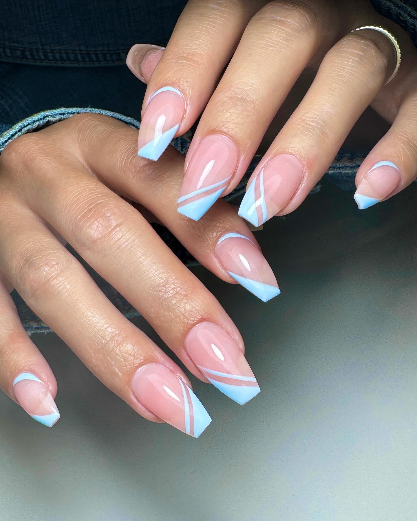 blue French manicures