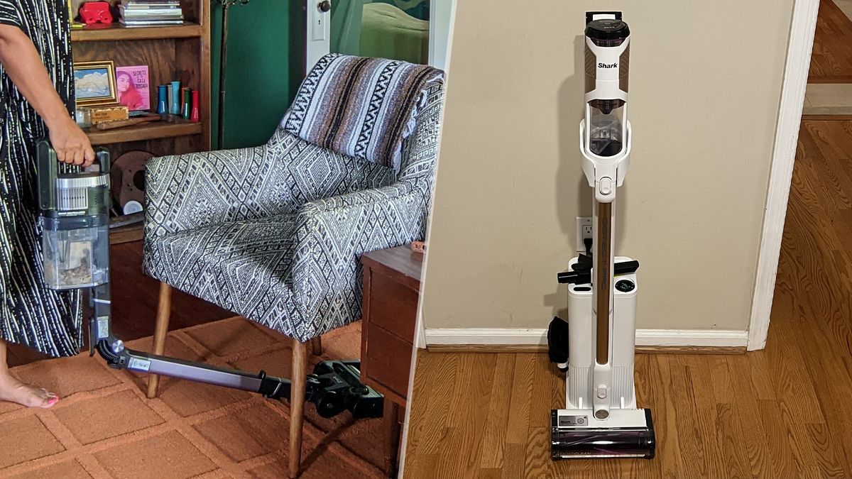 Shark Stratos cordless on the left, Shark Detect Pro vacuum on the right