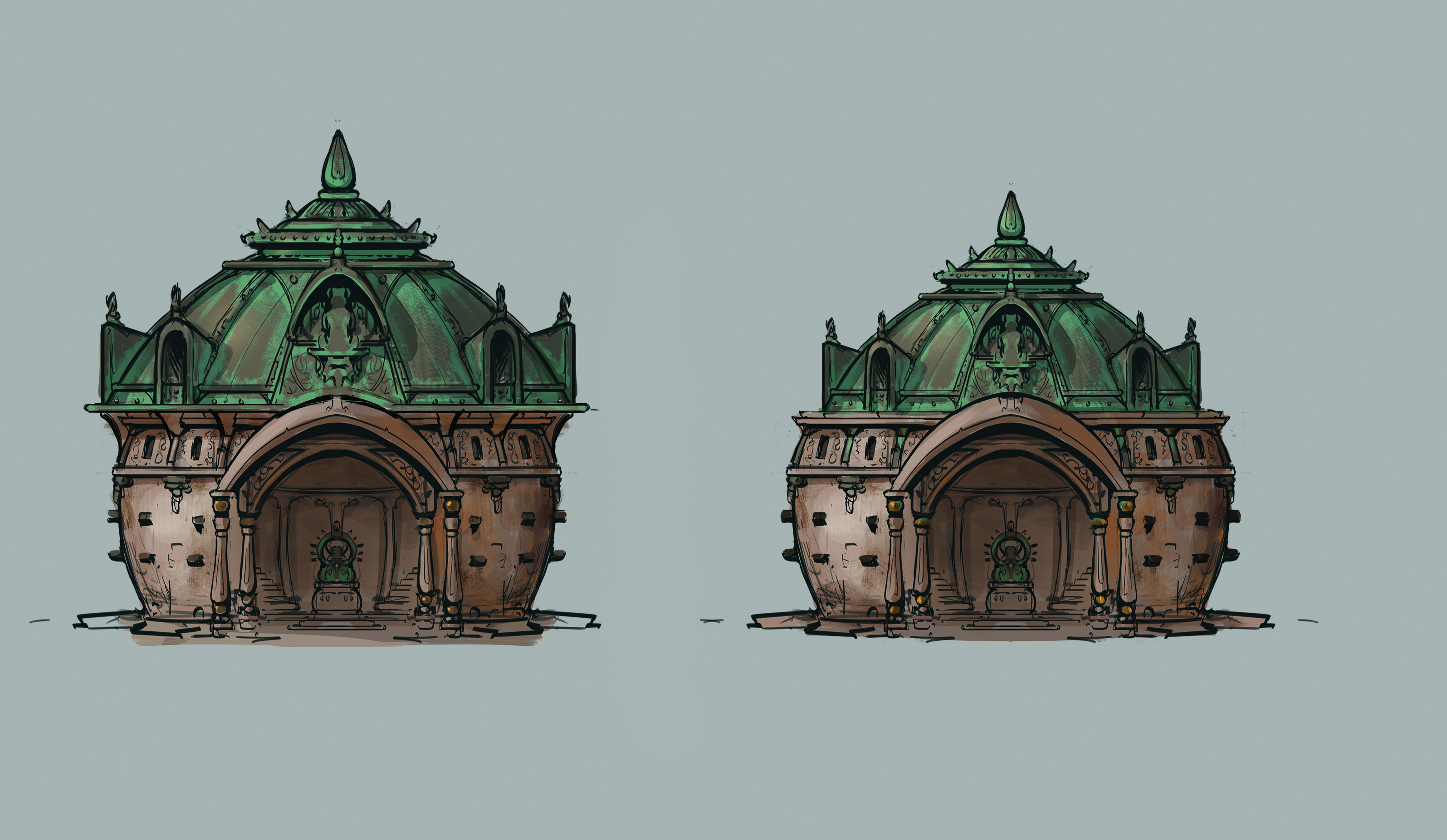 Paint believable environments; temple