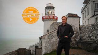 Conan O'Brien in front of a lighthouse in Conan O'Brien Must Go