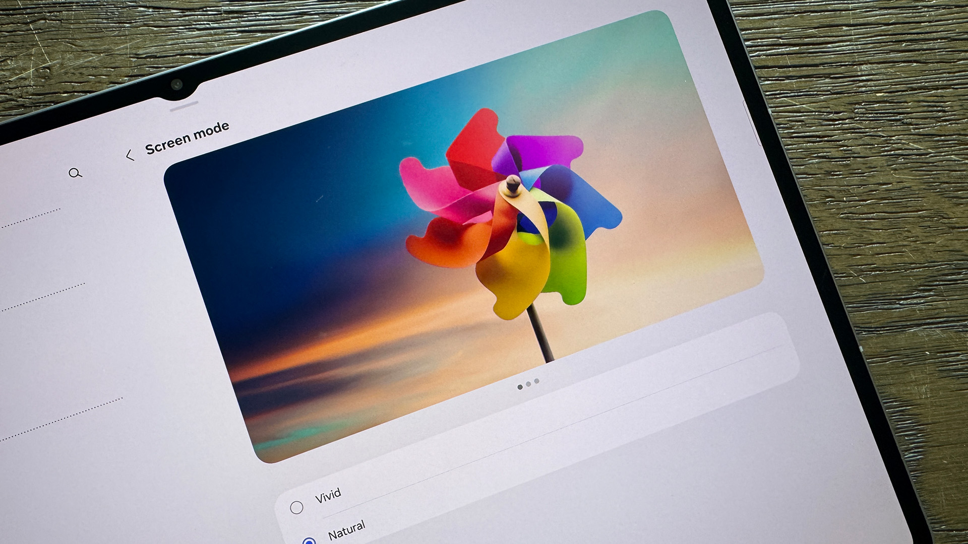 Samsung Galaxy Tab S11 Ultra tablet, on screen is windmill toy